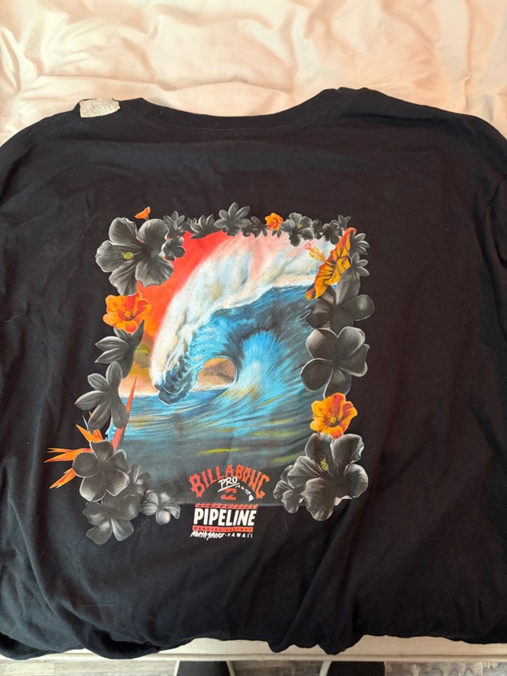 Billabong Black Long Sleeve Tee with Orange Floral Sleeve Accents - Picture 4 of 4